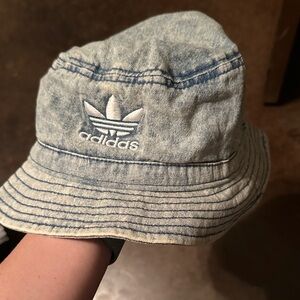 Adidas Bucket Hat Denim Acid Wash Embroidered Mesh Lined Blue One Size Unisex